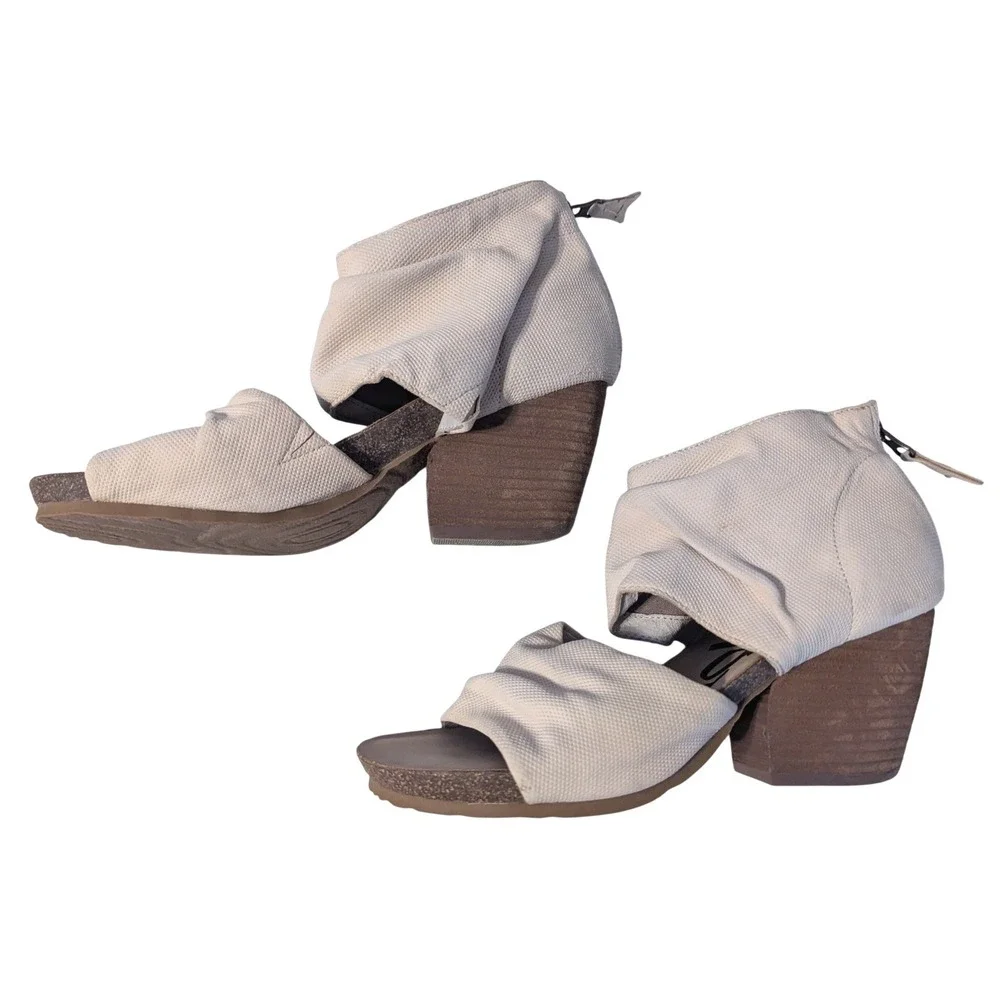 OTBT Patchouli Perforated Leather Ivory Slouchy Wedge Sandals Peep Toe 8.5M